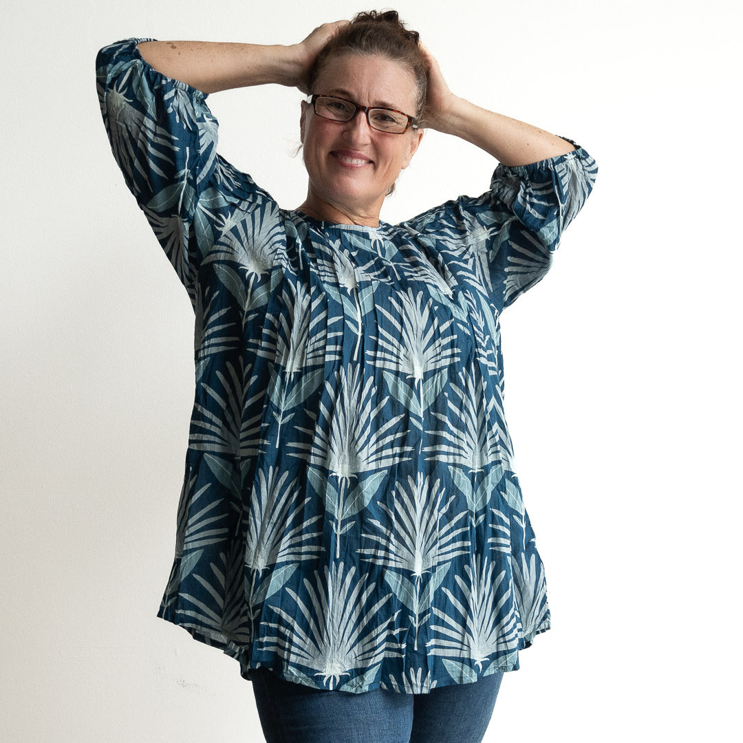 Pintuck Blouse Top - Indigo Echo