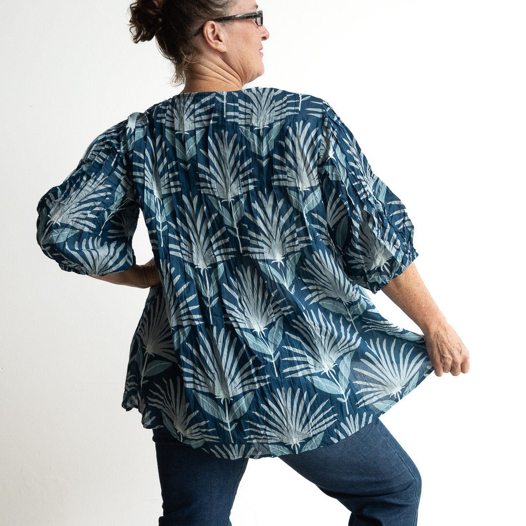 Pintuck Blouse Top - Indigo Echo