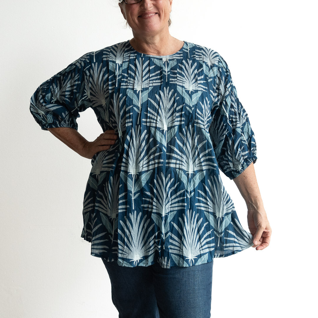 Pintuck Blouse Top - Indigo Echo