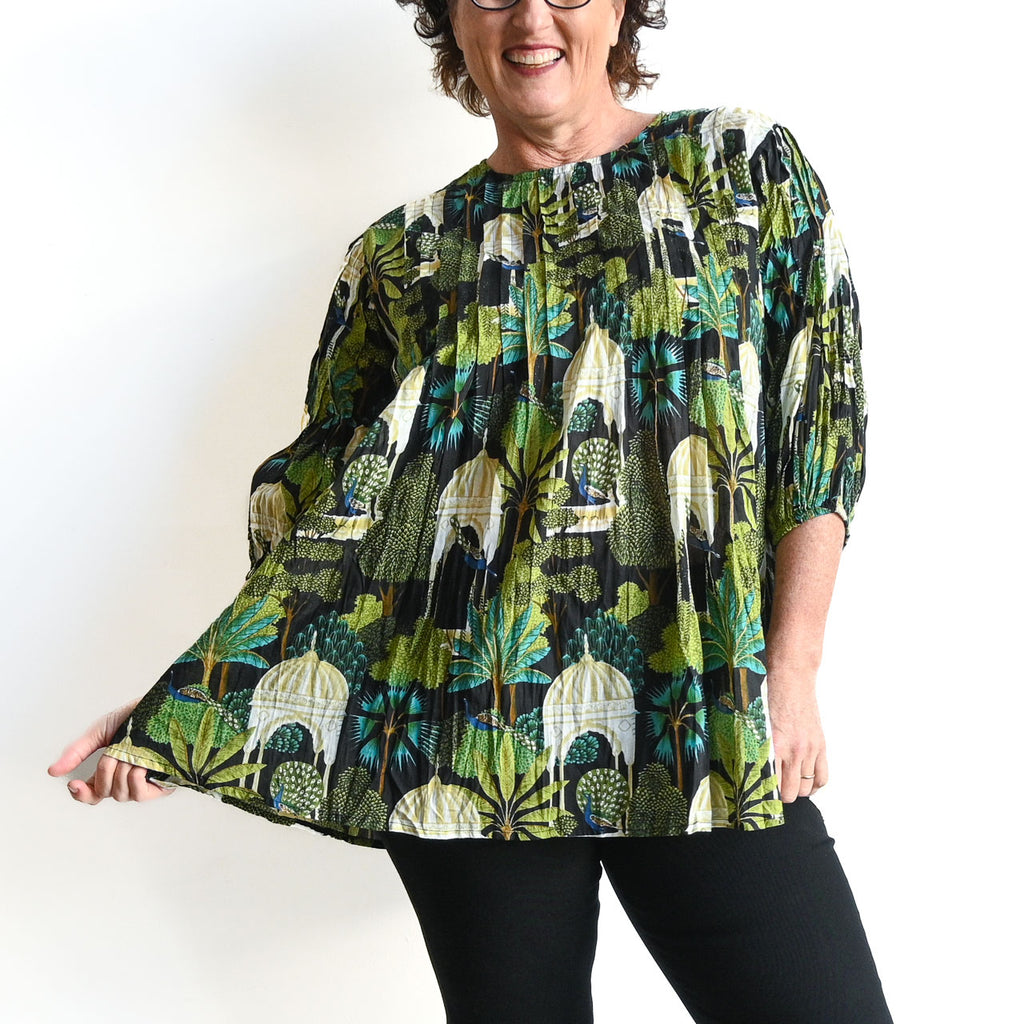 Pintuck Blouse Top - Peacock Garden