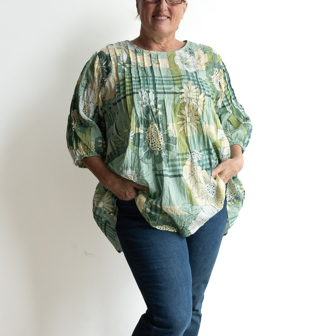 Pintuck Blouse Top - Petal & Plaid