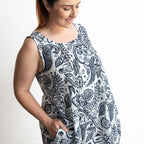 Pintuck Smock Dress - Botanicals Navy