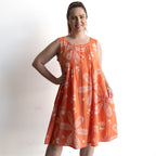 Pintuck Smock Dress - Large Flora Coral
