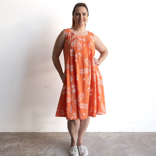 Pintuck Smock Dress - Large Flora Coral