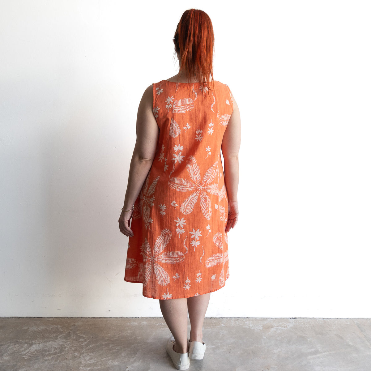 Pintuck Smock Dress - Large Flora Coral