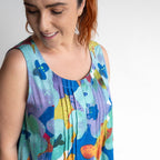 Pintuck Smock Dress - Large Floral Blue