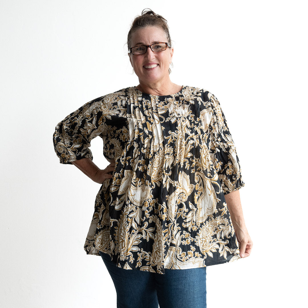 Pintuck Blouse Top - Paisley Nouveau