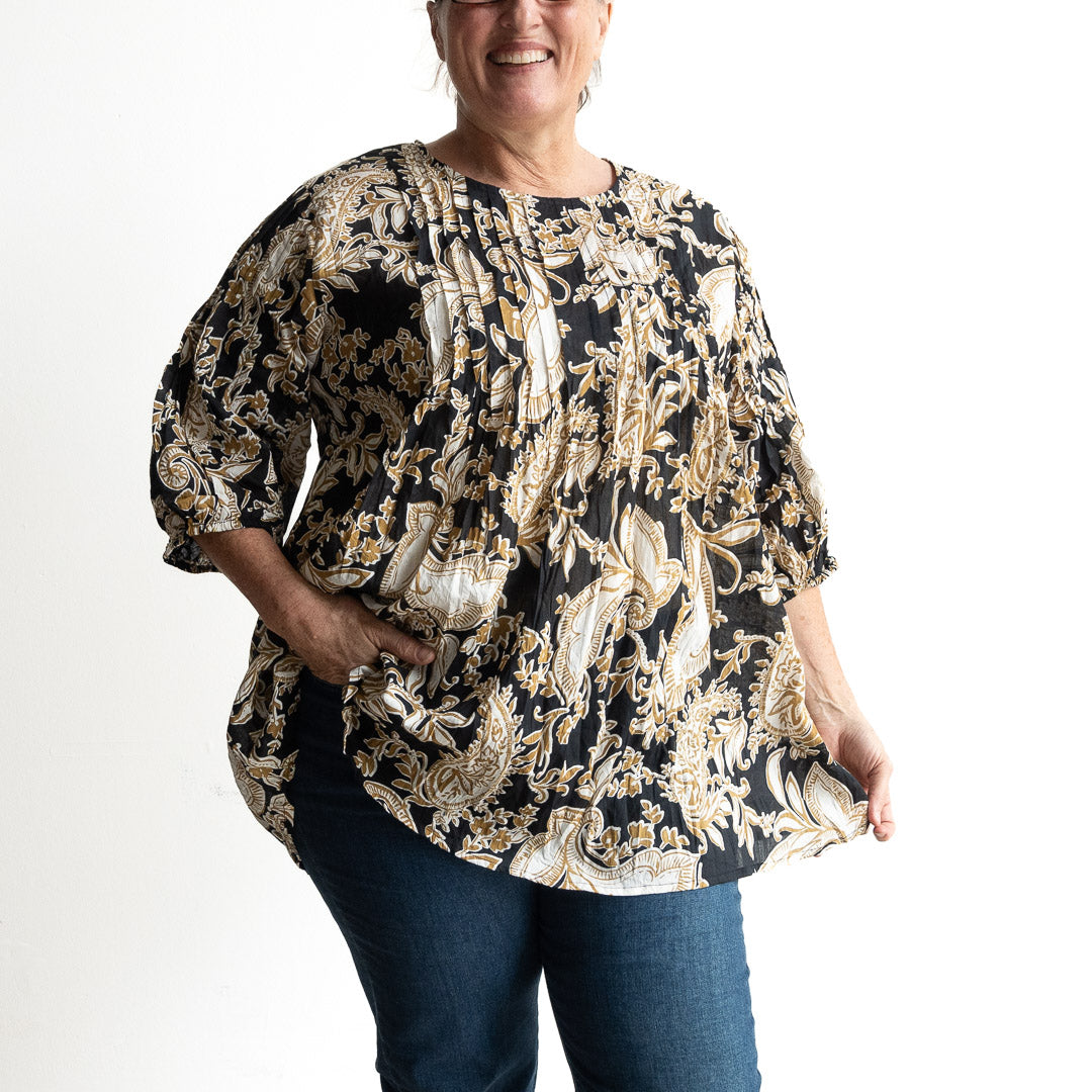 Pintuck Blouse Top - Paisley Nouveau