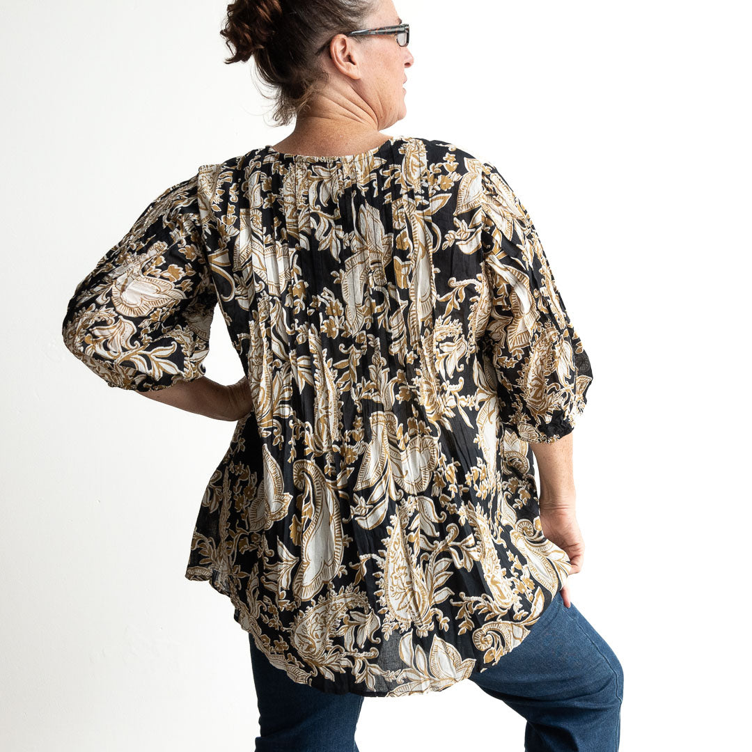 Pintuck Blouse Top - Paisley Nouveau