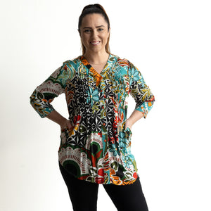 Pleat Button-Through Tunic Blouse by Orientique Australia - Guaratiba - 62756
