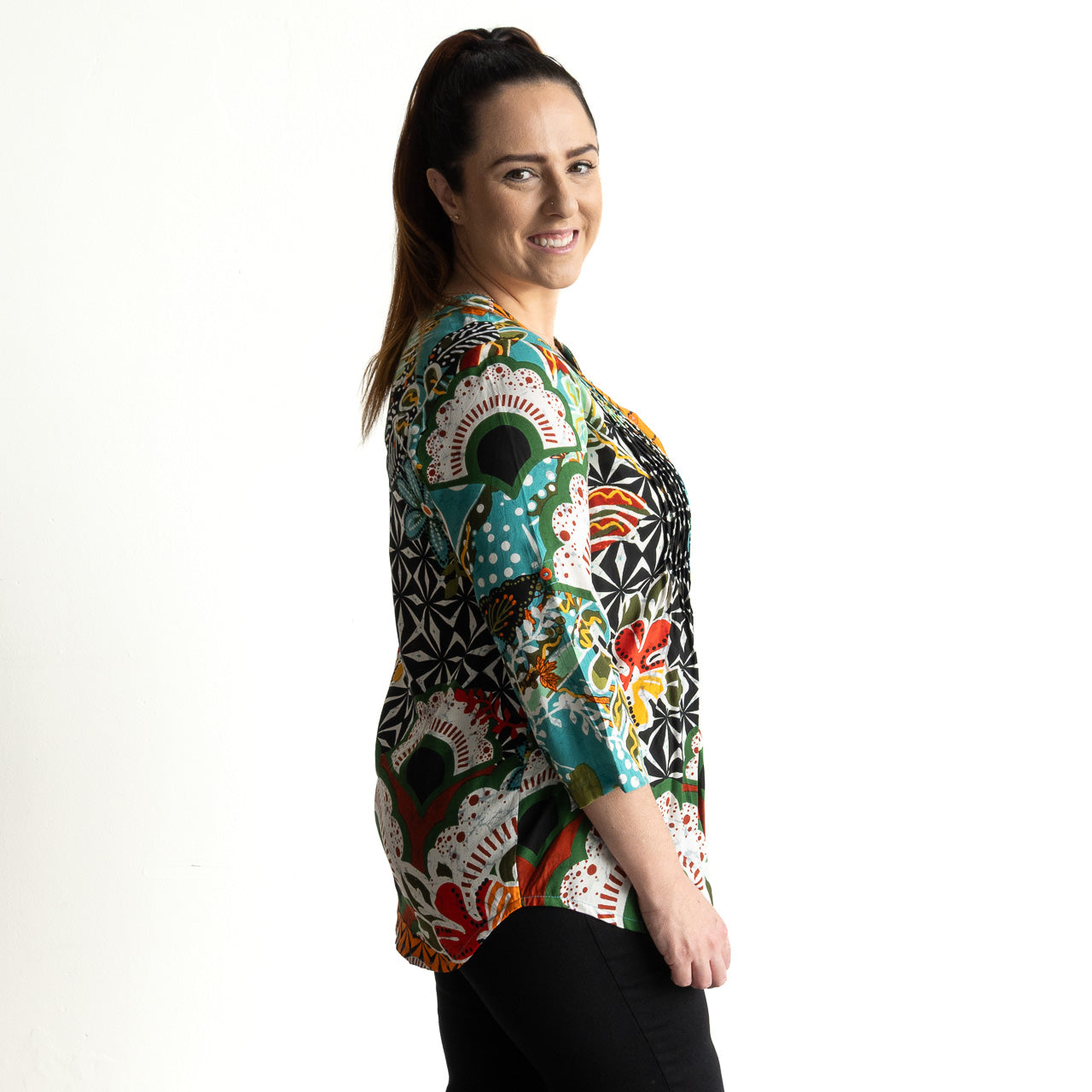 Pleat Button-Through Tunic Blouse by Orientique Australia - Guaratiba - 62756