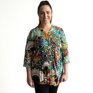 Pleat Button-Through Tunic Blouse by Orientique Australia - Guaratiba - 62756