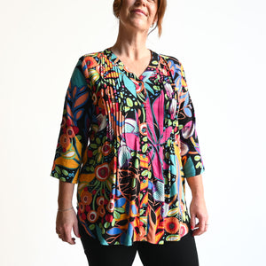 Pleat Button-Through Tunic Blouse by Orientique Australia - Copacabana - 62666