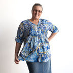 Pleat Button-through Tunic Blouse - 50 Years Oriental - 32518