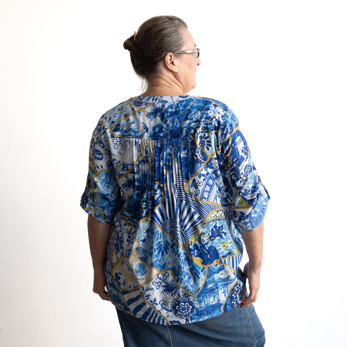 Pleat Button-through Tunic Blouse - 50 Years Oriental - 32518