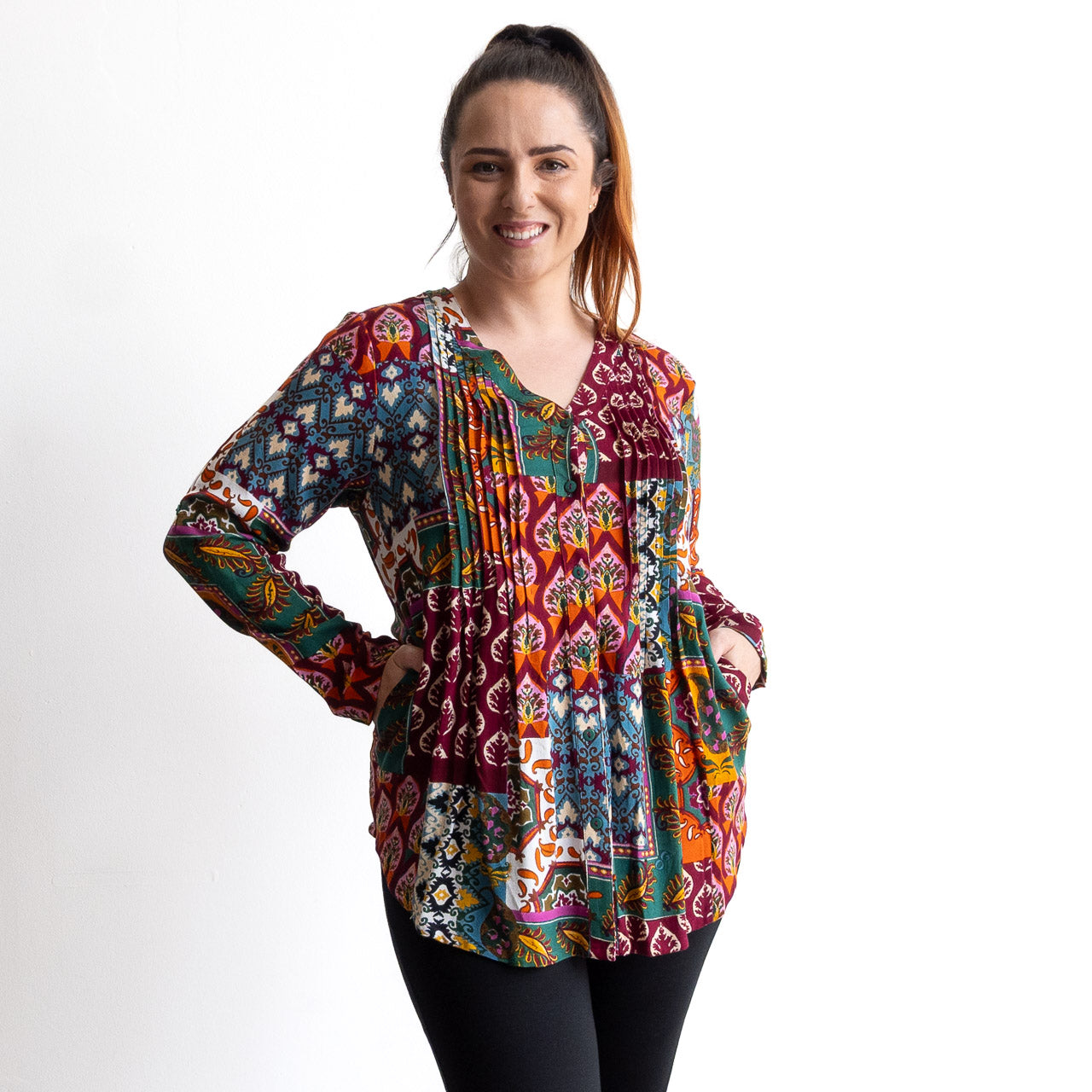 Pleat Button-through Tunic Blouse by Orientique - Prato - 62780