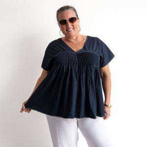 Pleat Shaped Top - Lightweight Denim