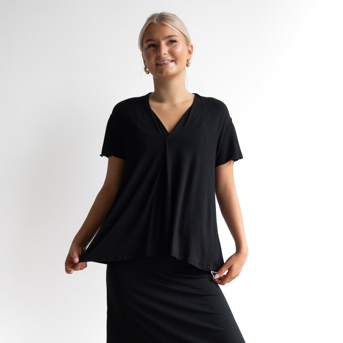Pleat Tee by KOBOMO Bamboo - Flutter Sleeve
