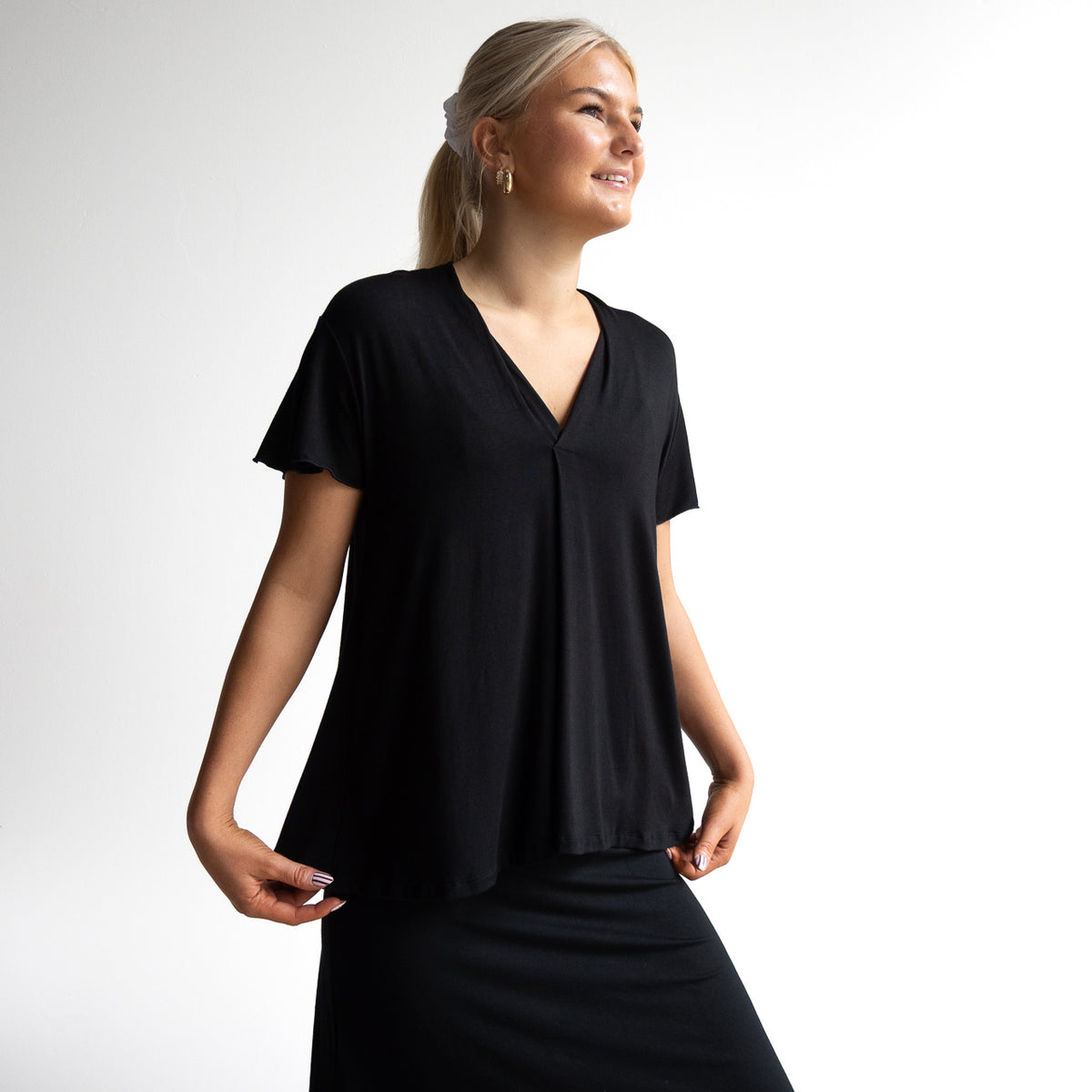 Pleat Tee by KOBOMO Bamboo - Flutter Sleeve