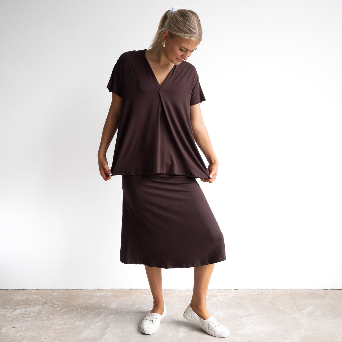 Pleat Tee by KOBOMO Bamboo - Flutter Sleeve