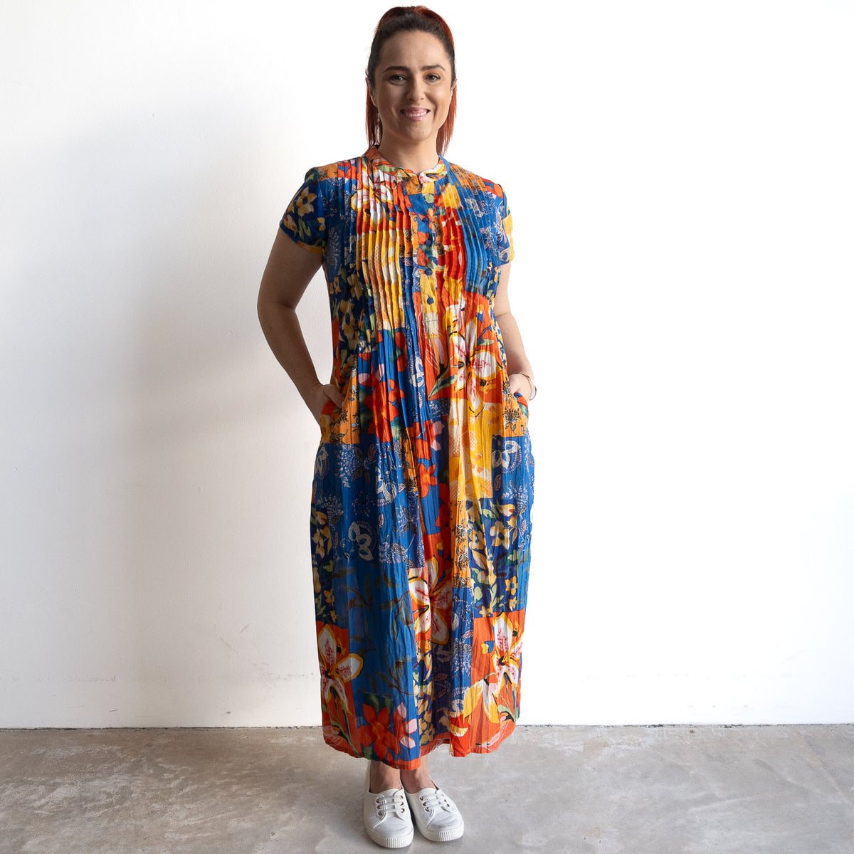 Twist It Pleated Midi Dress - Rousilion - 71019