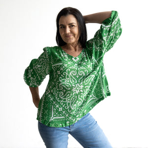 Poet Blouse by Orientique Australia - Bandana Green - 82229