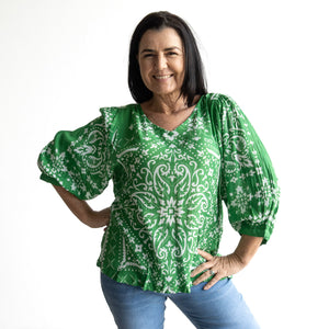Poet Blouse by Orientique Australia - Bandana Green - 82229