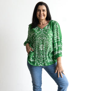 Poet Blouse by Orientique Australia - Bandana Green - 82229