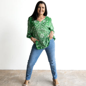 Poet Blouse by Orientique Australia - Bandana Green - 82229
