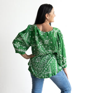 Poet Blouse by Orientique Australia - Bandana Green - 82229