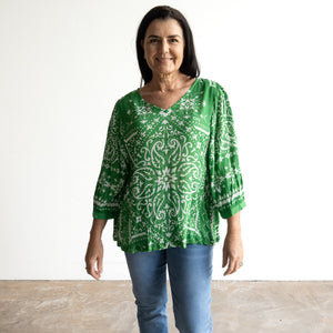 Poet Blouse by Orientique Australia - Bandana Green - 82229