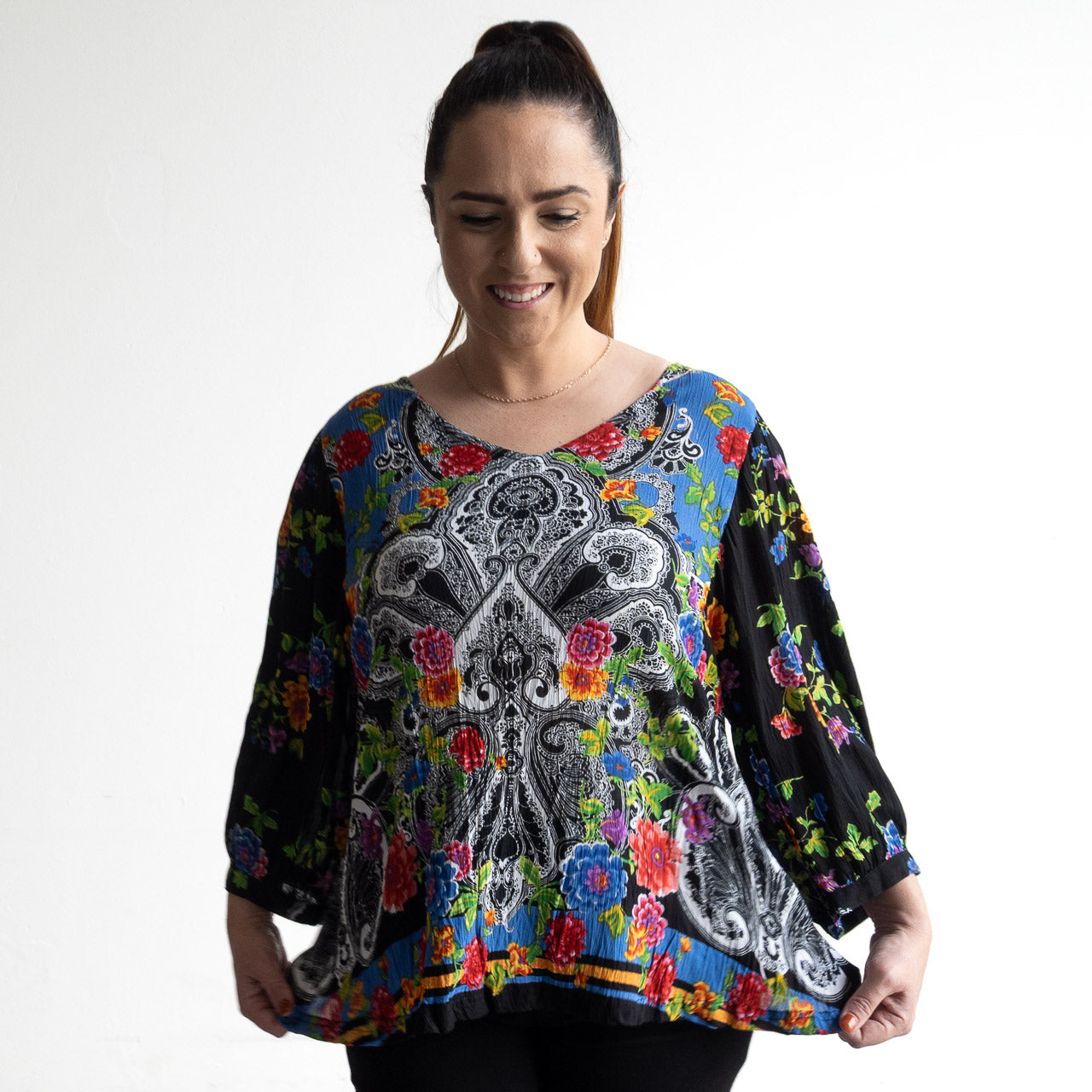 Poet Blouse by Orientique Australia - Paisley Black - 82229