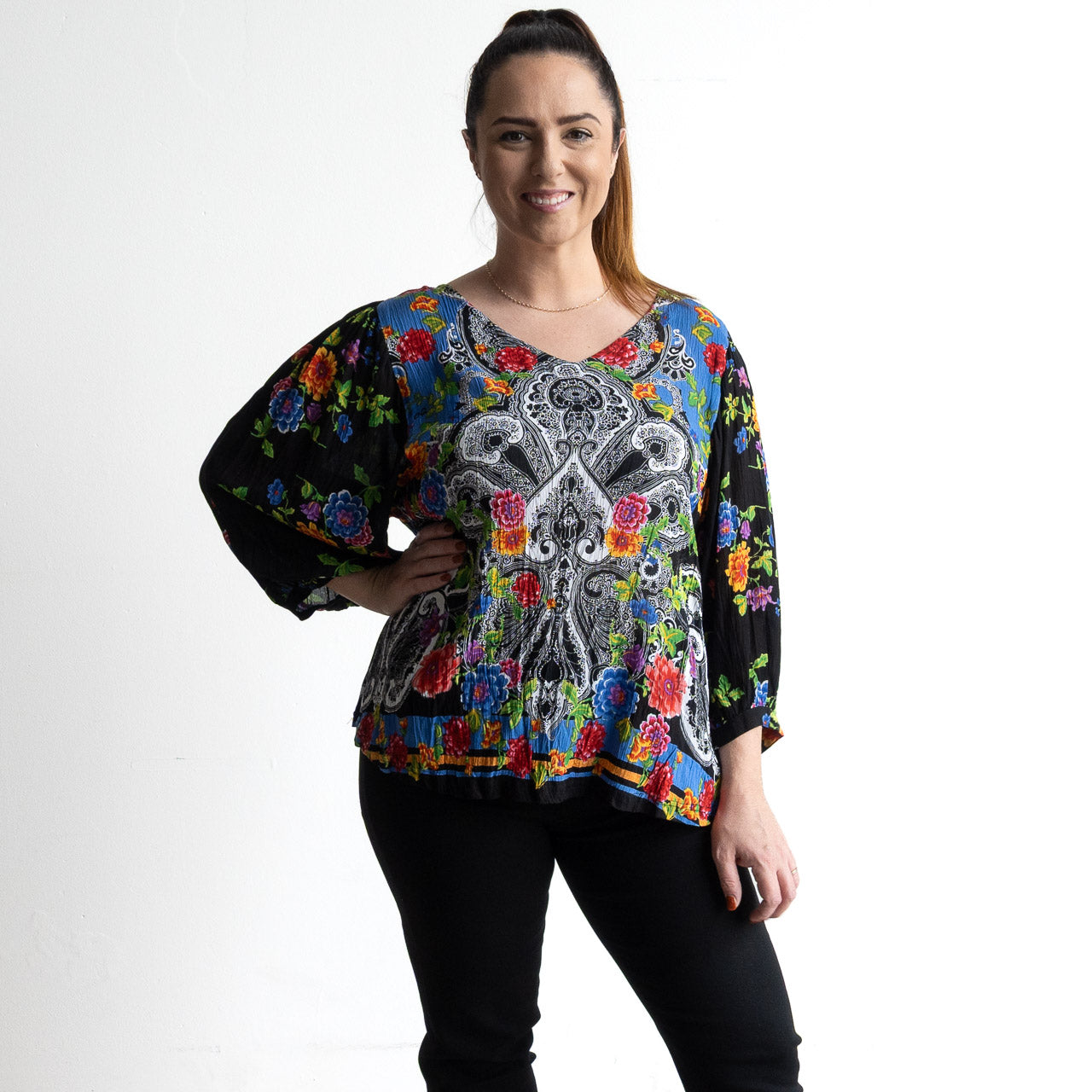 Poet Blouse by Orientique Australia - Paisley Black - 82229