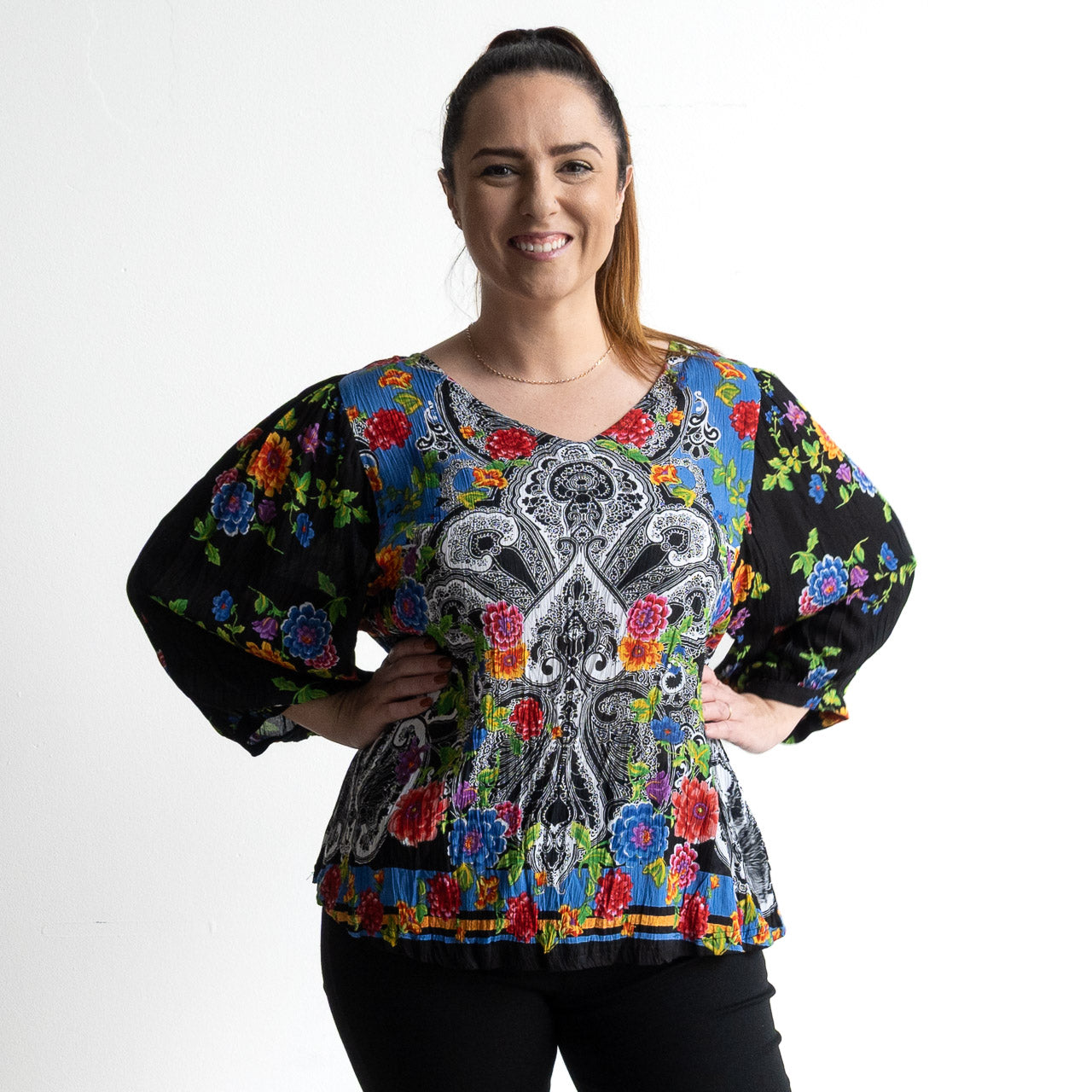 Poet Blouse by Orientique Australia - Paisley Black - 82229