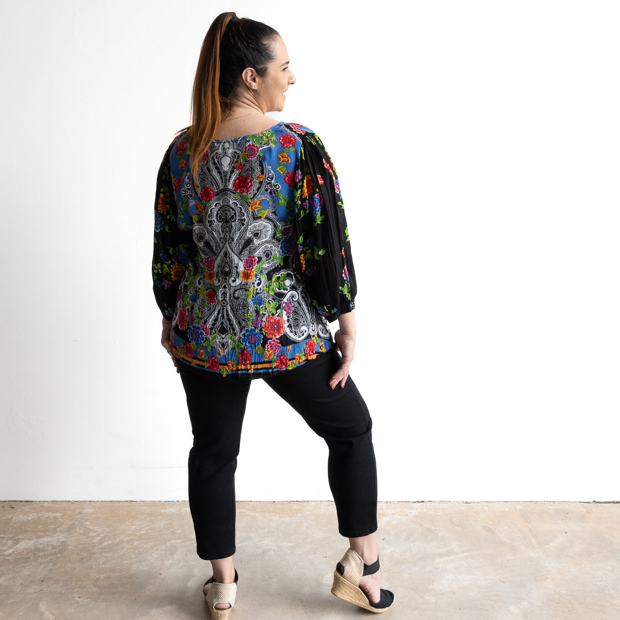 Poet Blouse by Orientique Australia - Paisley Black - 82229