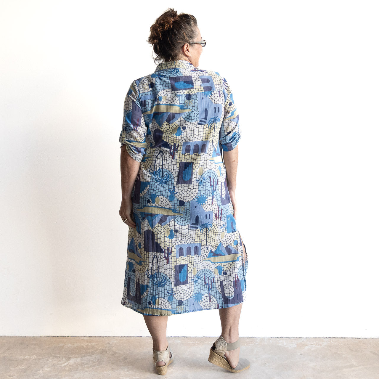 Poolside Cotton Shirt Dress - Greece Blue