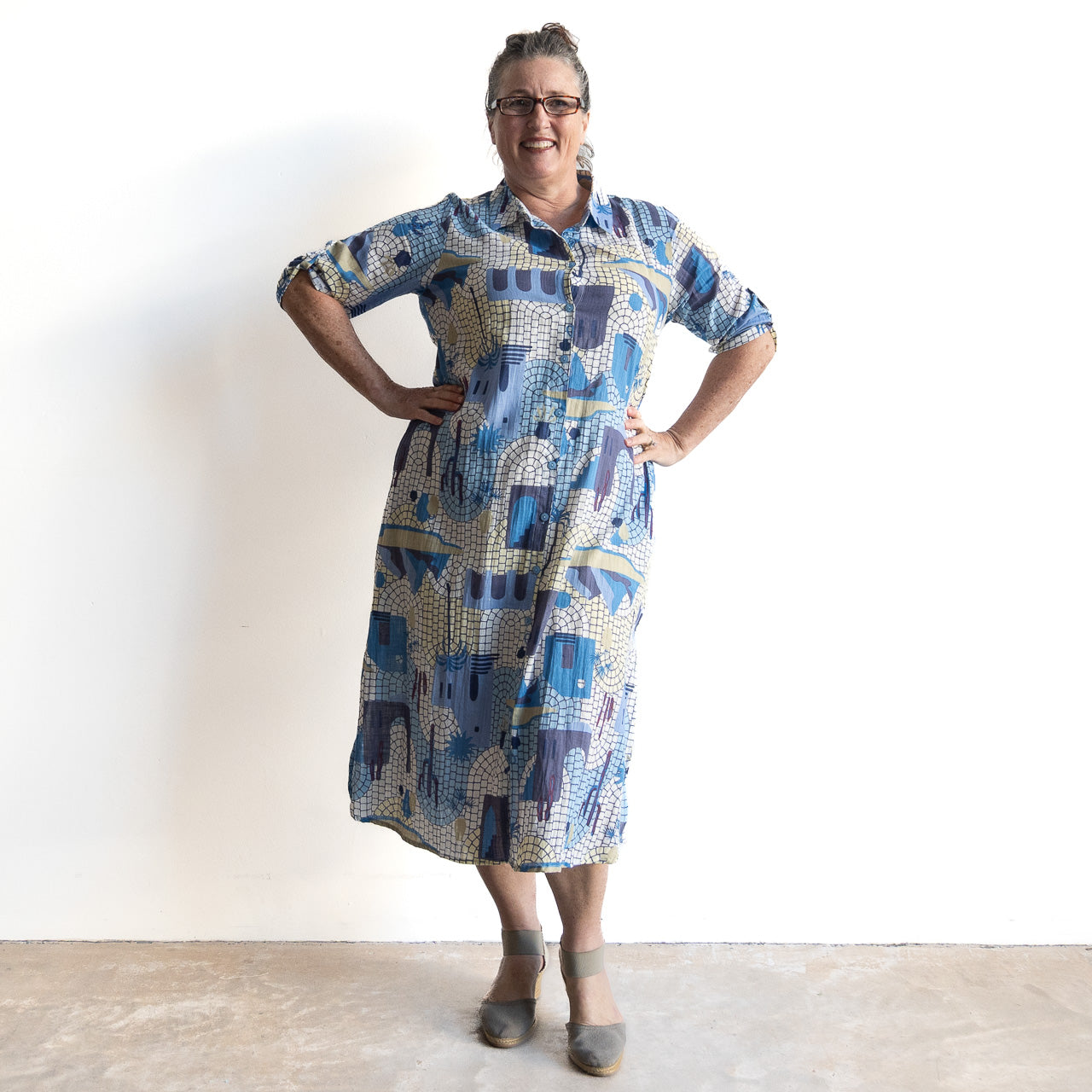 Poolside Cotton Shirt Dress - Greece Blue