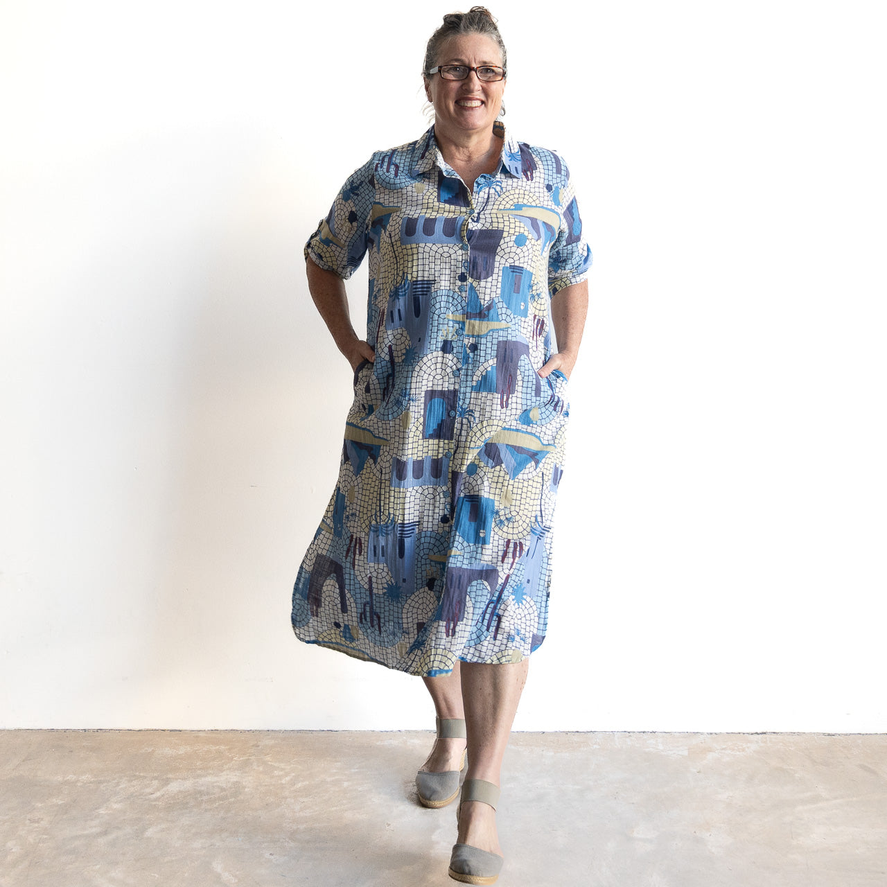 Poolside Cotton Shirt Dress - Greece Blue