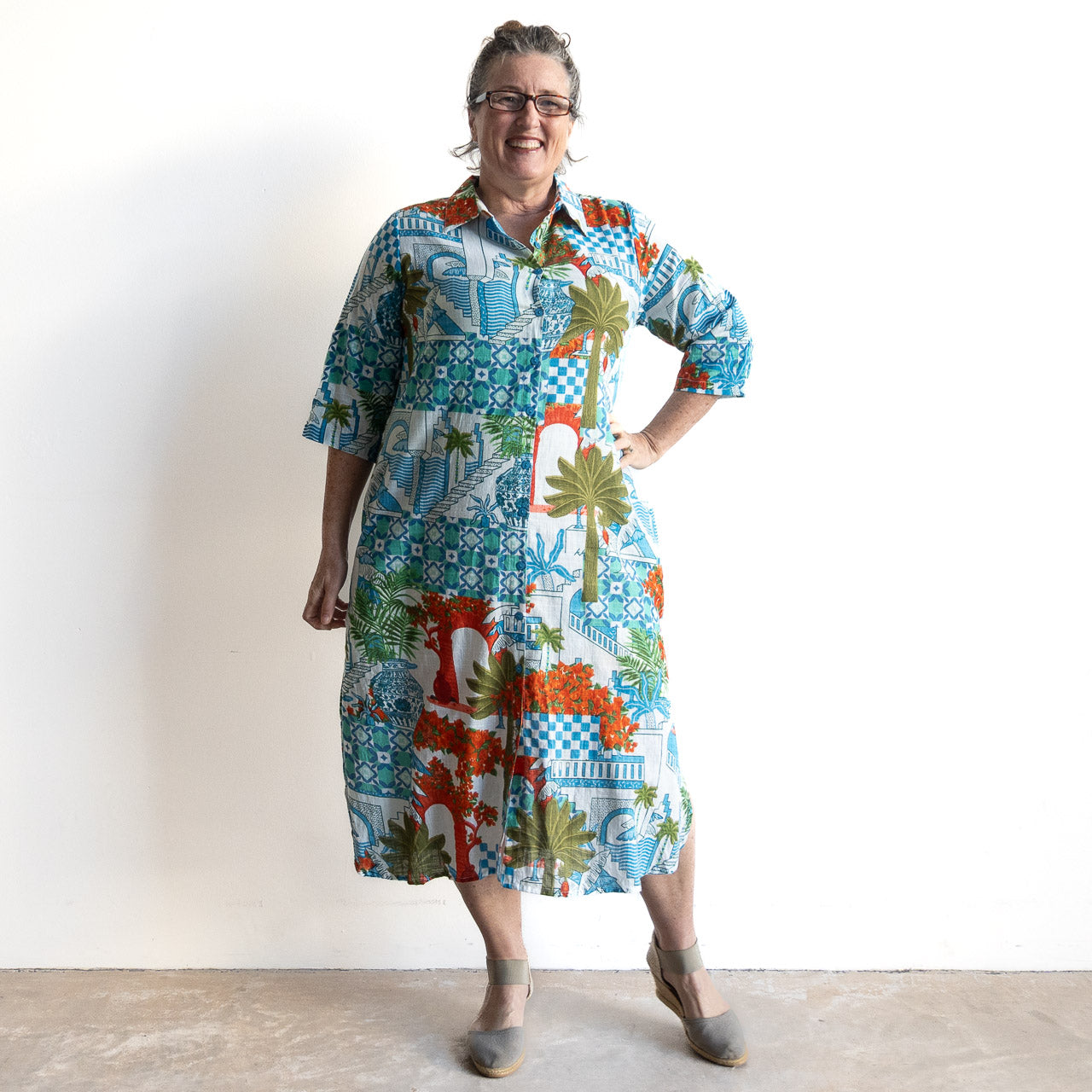 Poolside Cotton Shirt Dress - Greek Island Aqua