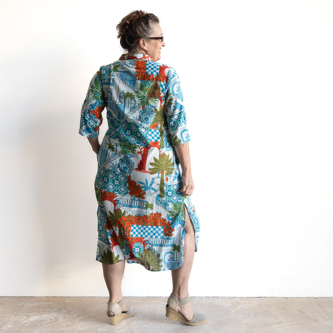 Poolside Cotton Shirt Dress - Greek Island Aqua