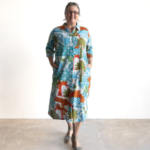 Poolside Cotton Shirt Dress - Greek Island Aqua