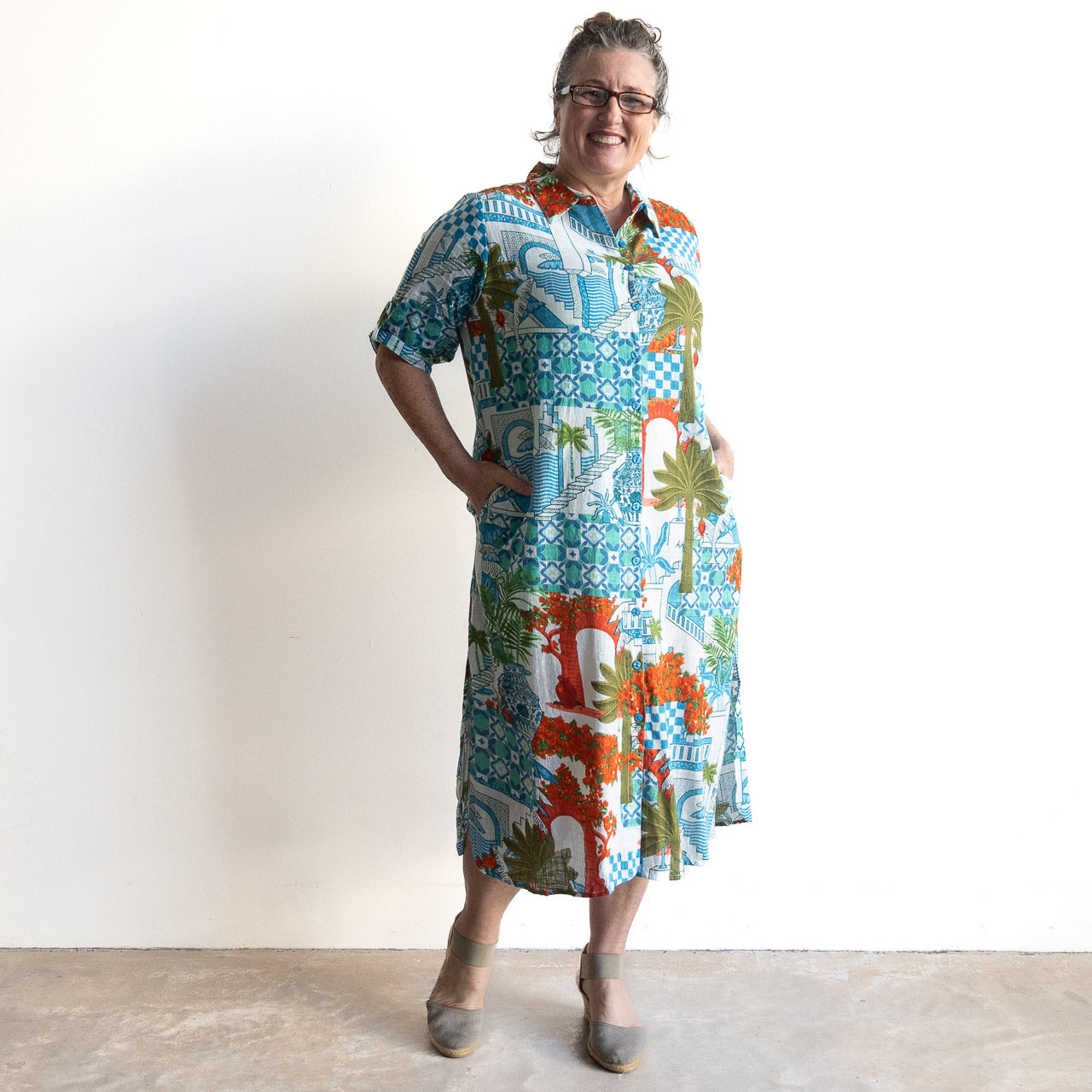 Poolside Cotton Shirt Dress - Greek Island Aqua