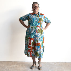 Poolside Cotton Shirt Dress - Greek Island Aqua