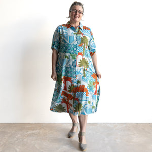 Poolside Cotton Shirt Dress - Greek Island Aqua