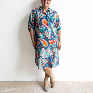 Poolside Cotton Shirt Dress - Tropical Sea