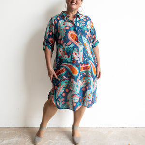 Poolside Cotton Shirt Dress - Tropical Sea