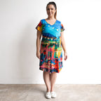 Postcard Cotton A-line Dress - French Restaurant - 21882F