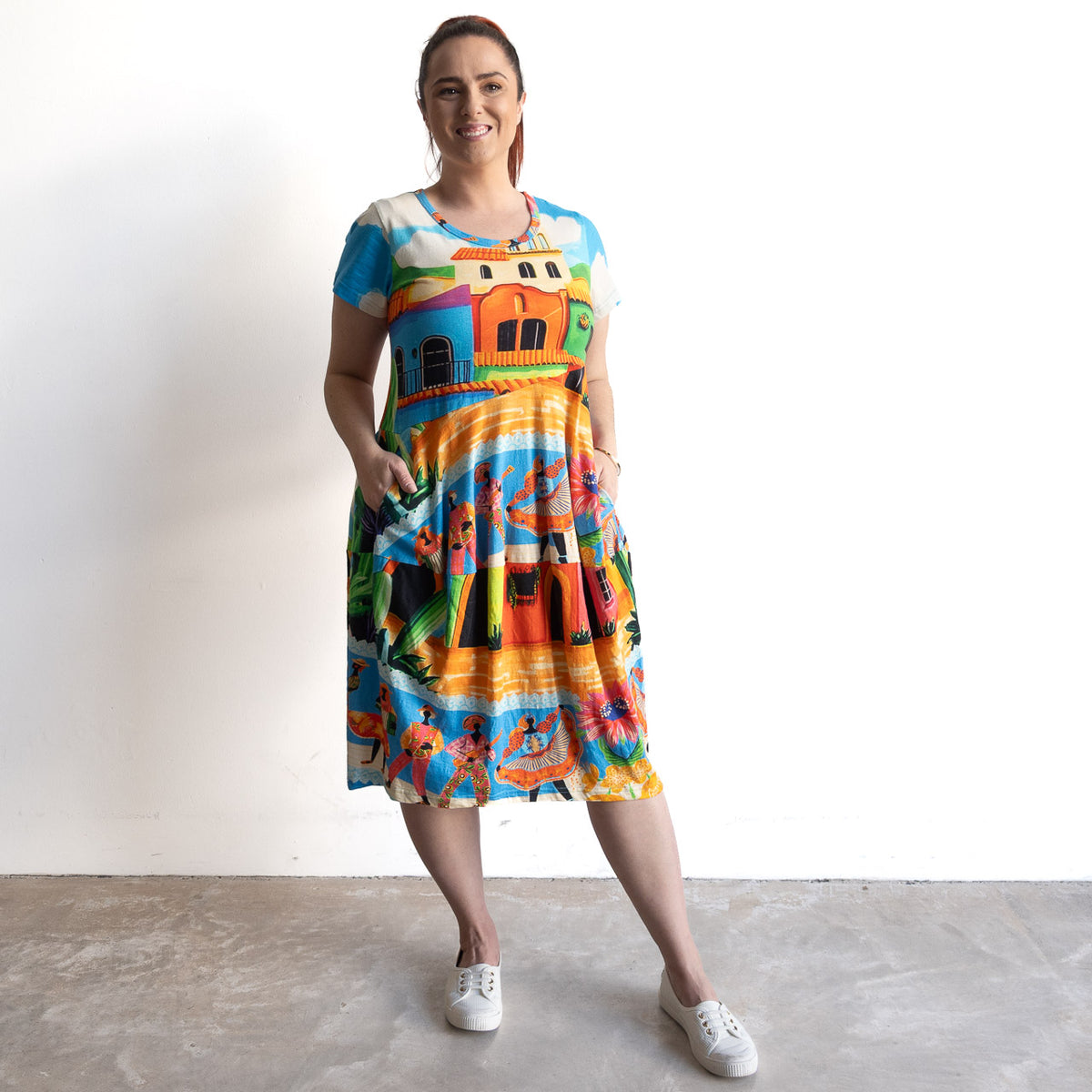 Postcard Cotton Dress - Mexicana - 21880M