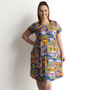 Postcard Cotton Knit A-Line Dress by Orientique Australia - Dilli - 30195
