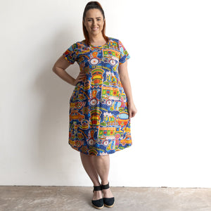 Postcard Cotton Knit A-Line Dress by Orientique Australia - Dilli - 30195